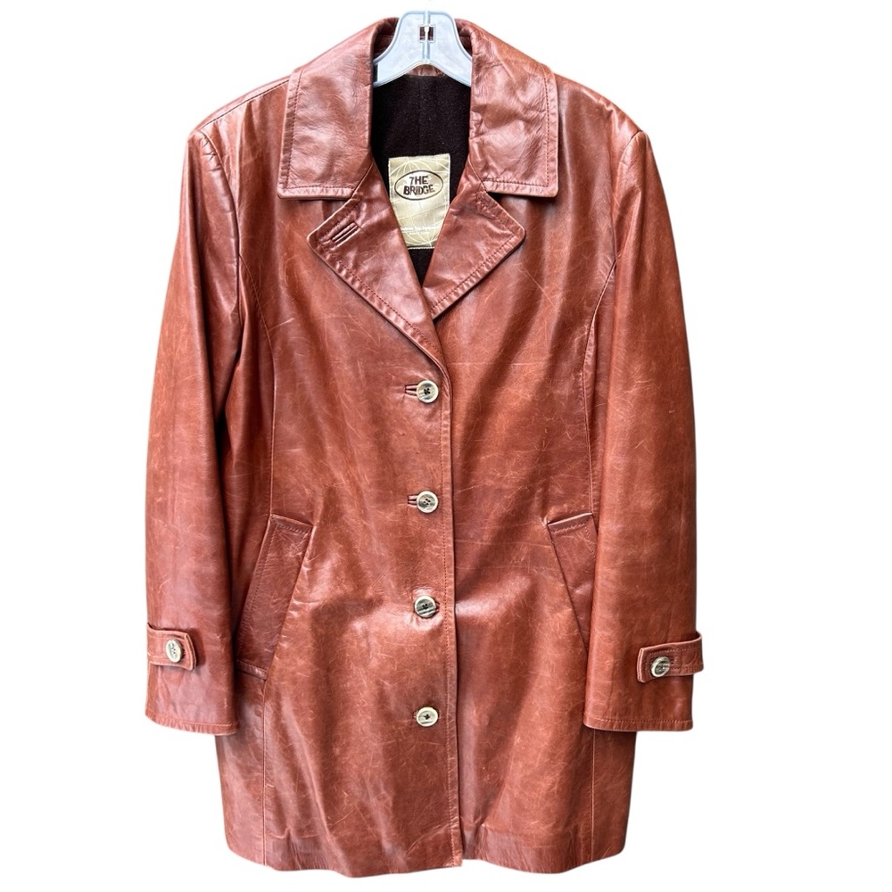 The Bridge Firenze Men’s Brown Leather Coat Jacket Lined Wool Made in Italy 46/S